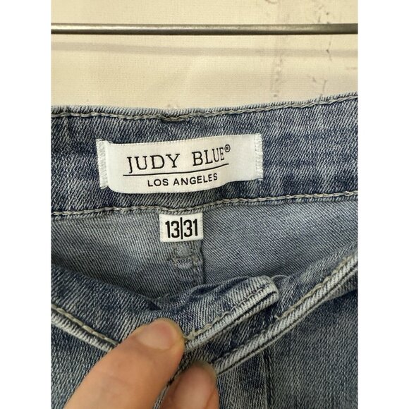 Judy Blue Size 13/31 Lace Patch Distressed Mid Rise Skinny Jeans Stretch - Picture 5 of 11